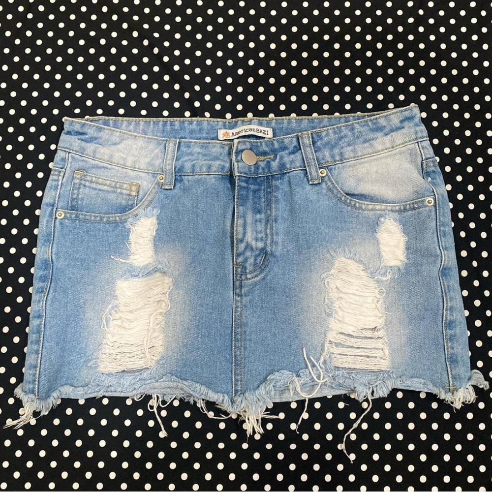 American Eagle Outfitters Light Blue Distressed Denim Skirt